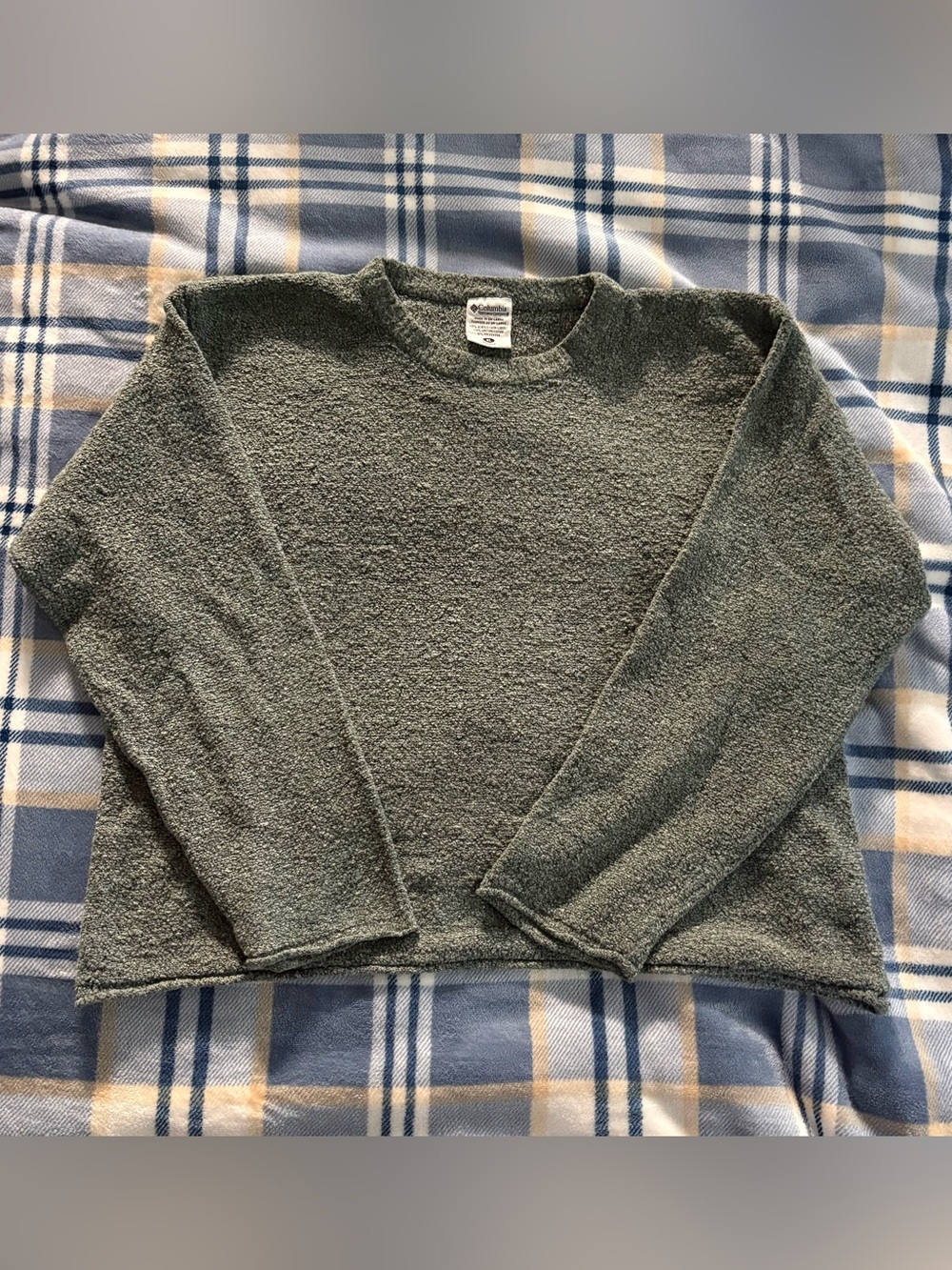 Columbia Women’s Green Bouclé Cropped Crewneck Sweater
